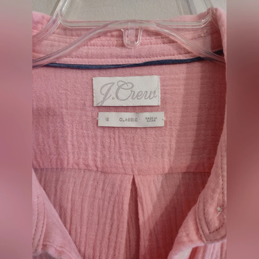 J Crew Reimagined Pink Cotton Gauze Long Sleeve Shirt Blouse Coastal Grandma - Picture 2 of 6